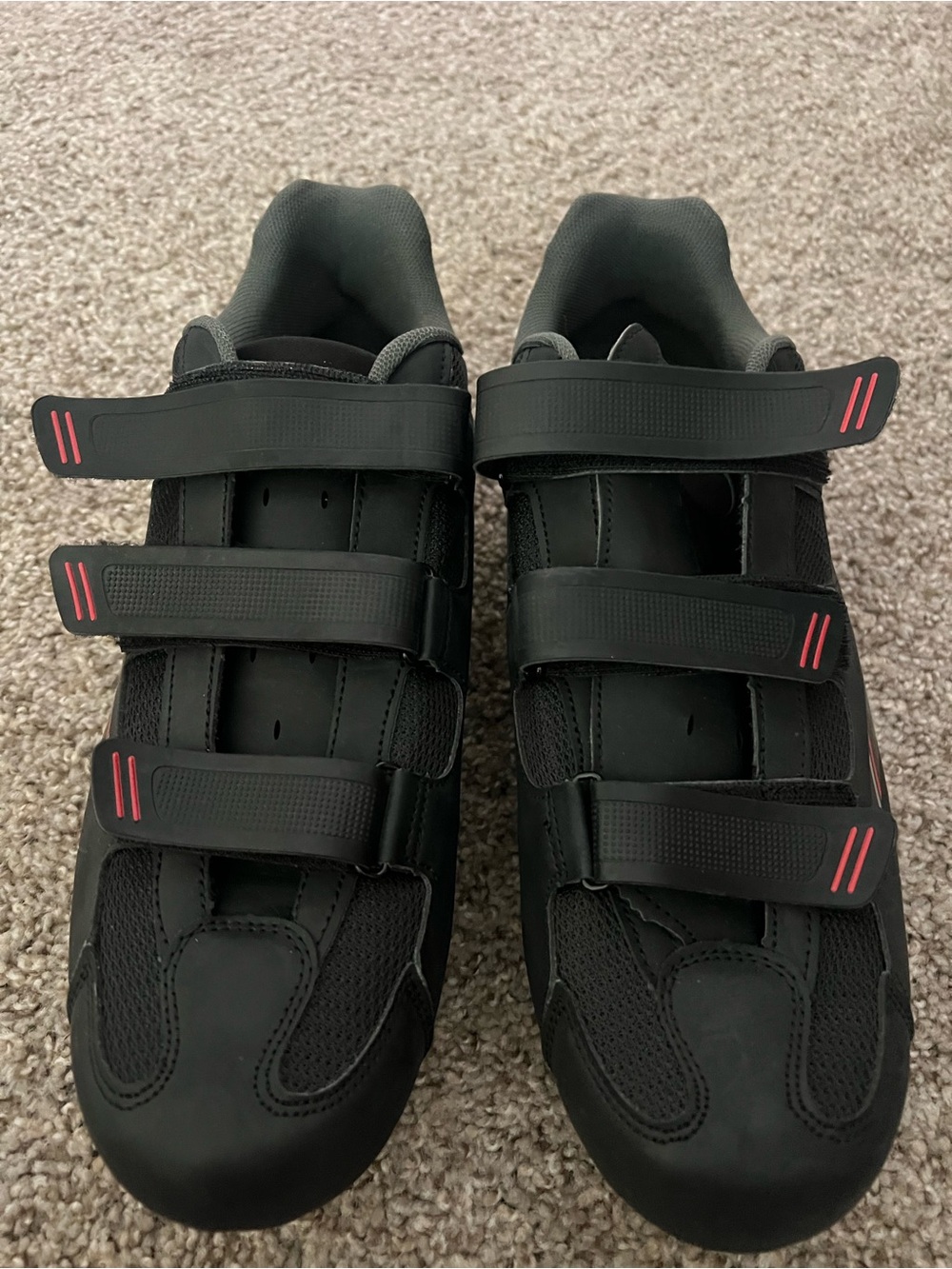 Men's Black Athletic Velcro Cycling Shoes with Red Accents